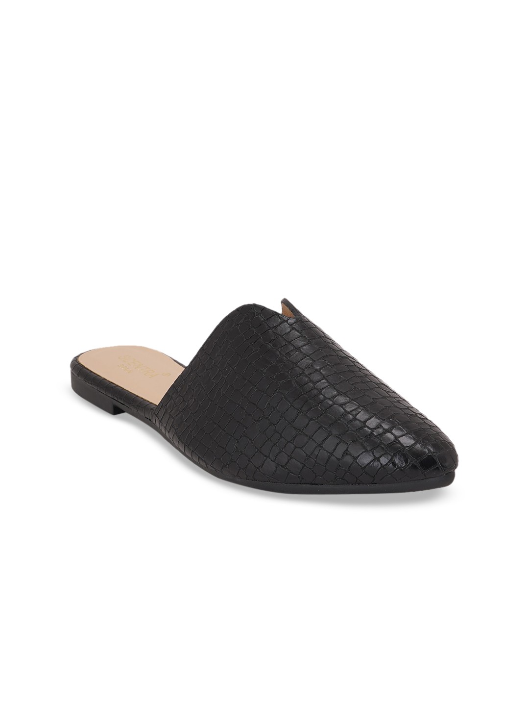 

SCENTRA Women Black Textured Flat Mules