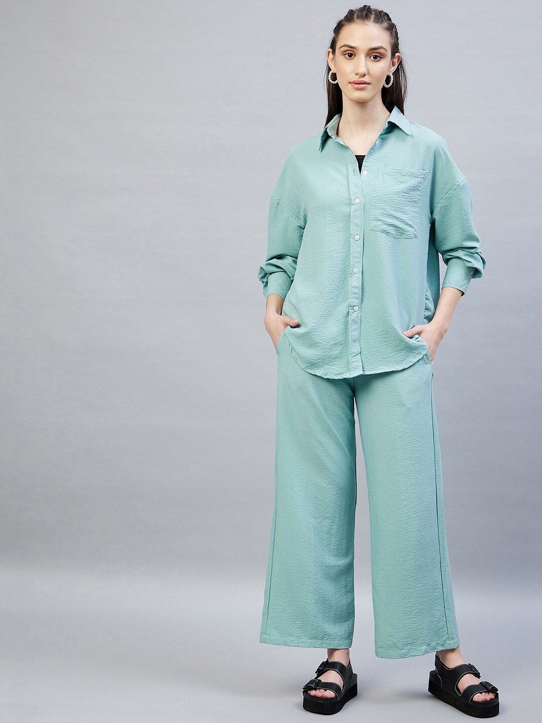 

DELAN Women Sea Green Solid Pure Cotton Co-Ords
