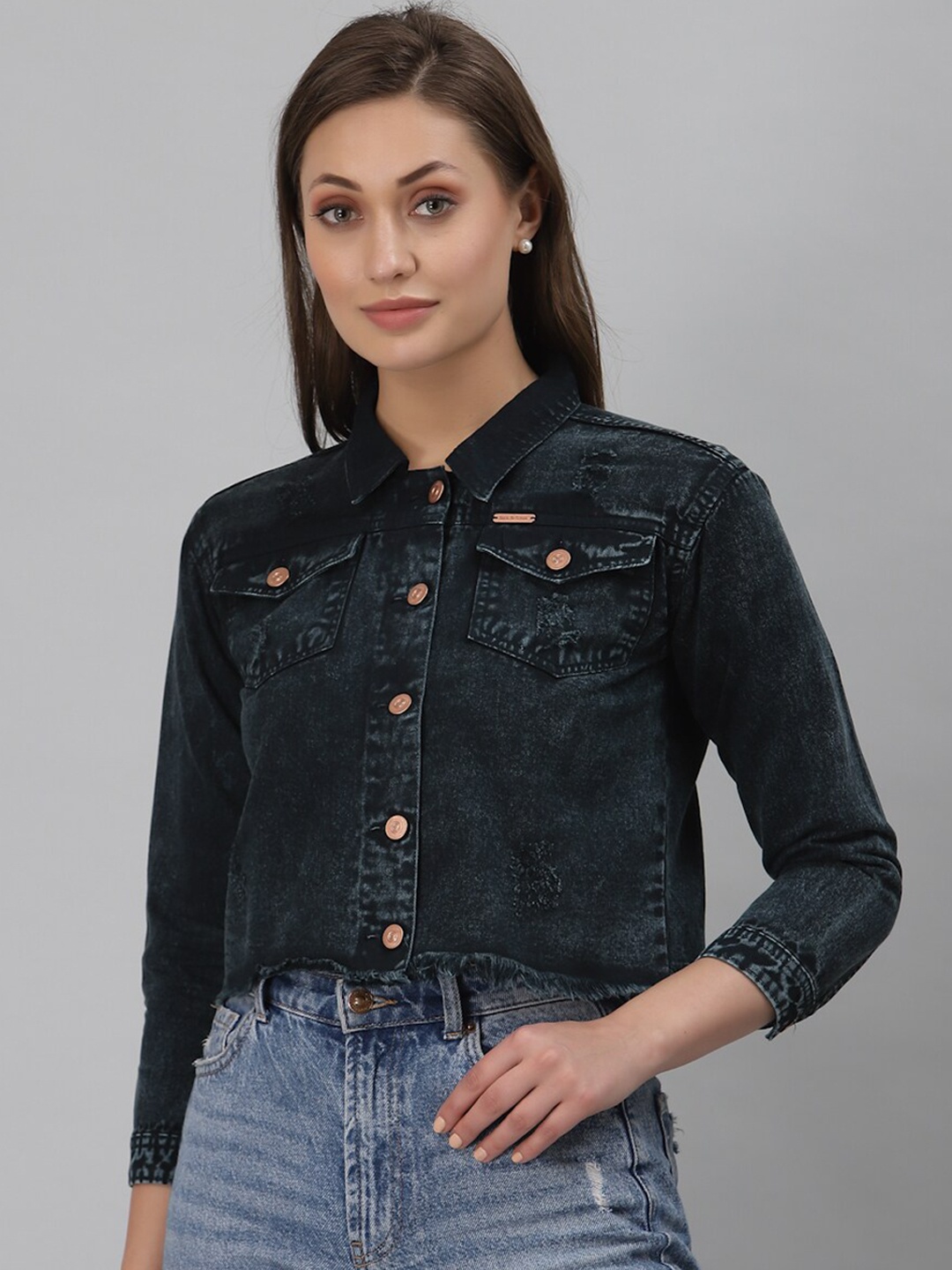 

River Of Design Jeans Women Olive Green Washed Lightweight Cotton Denim Jacket