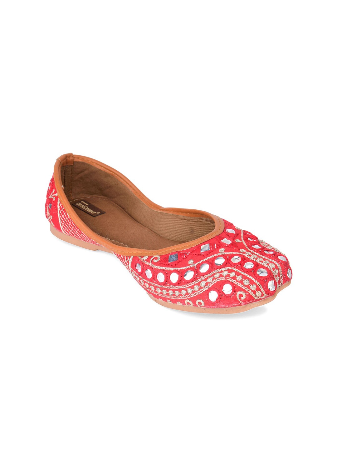 

DESI COLOUR Women Red Embellished Ethnic Mojaris Flats