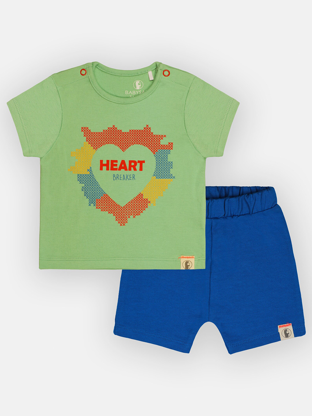 

Babysafe Boys Green & Blue Printed Pure Cotton T-shirt with Shorts Set