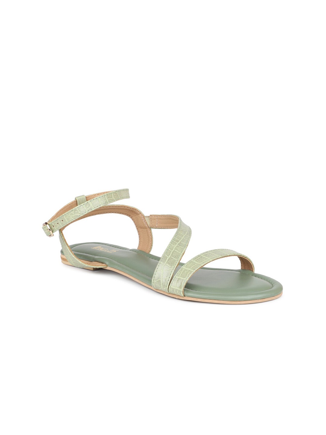 

Inc 5 Women Green Open Toe Flats with Buckles