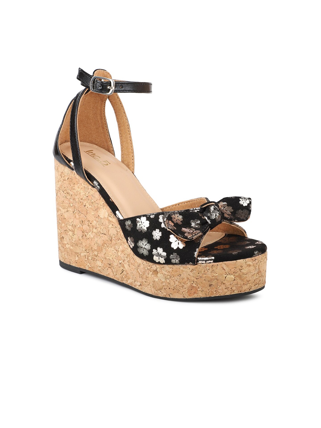 

Inc 5 Black Printed Party Wedge Sandals with Buckles