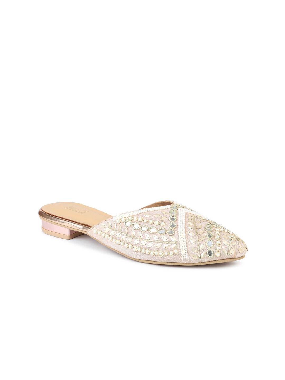 

Inc 5 Rose Gold Embellished Ethnic Block Mules