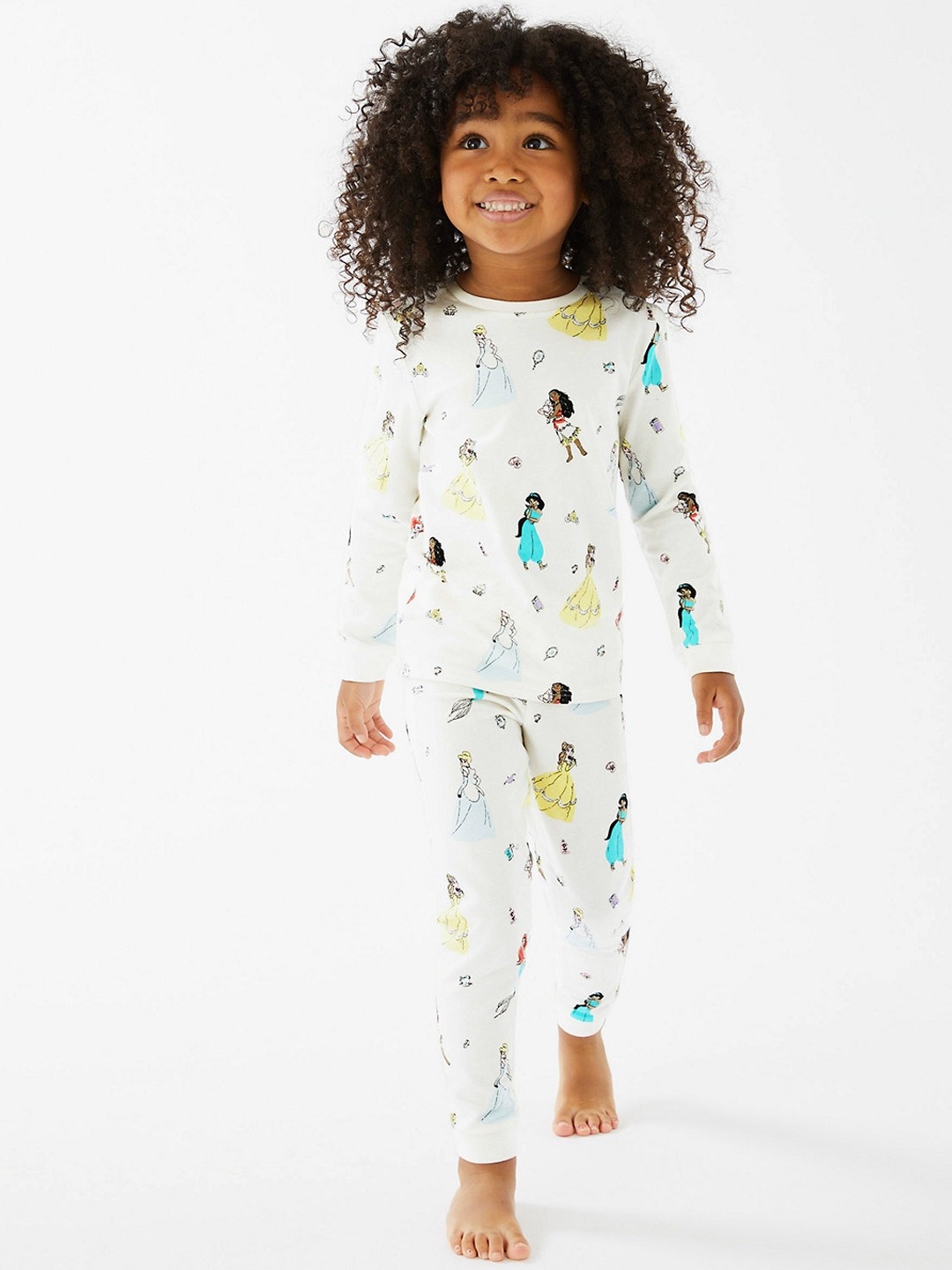 

Marks & Spencer Girls White & Yellow Printed Night suit