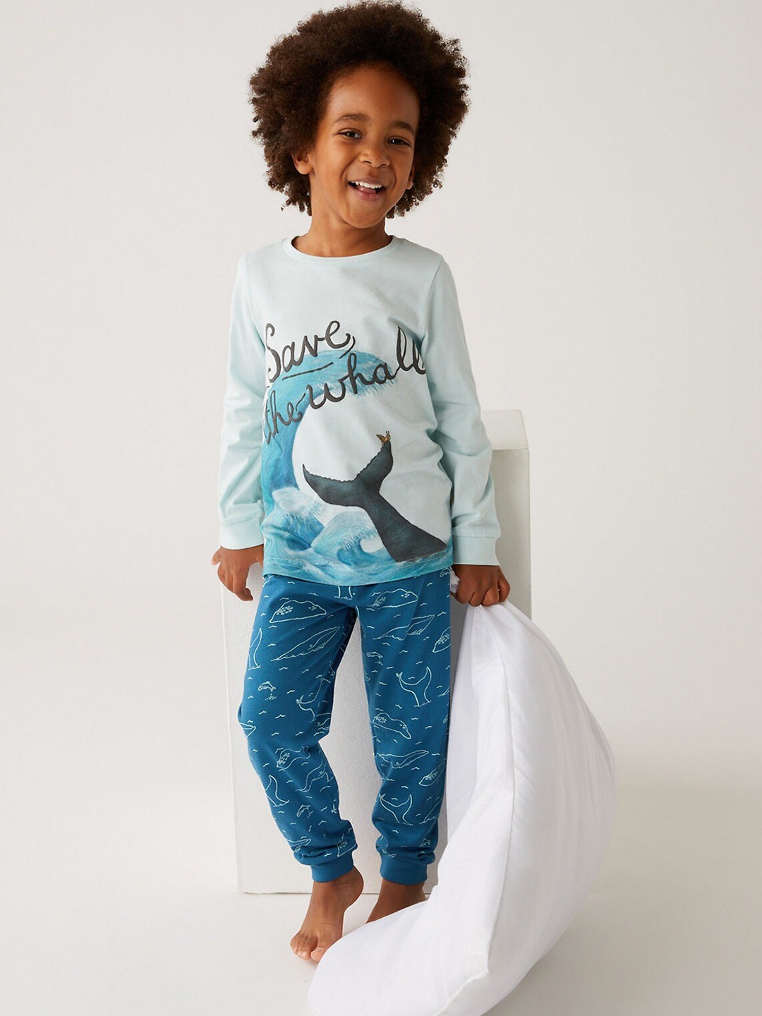 

Marks & Spencer Boys Blue & Black Printed Night suit