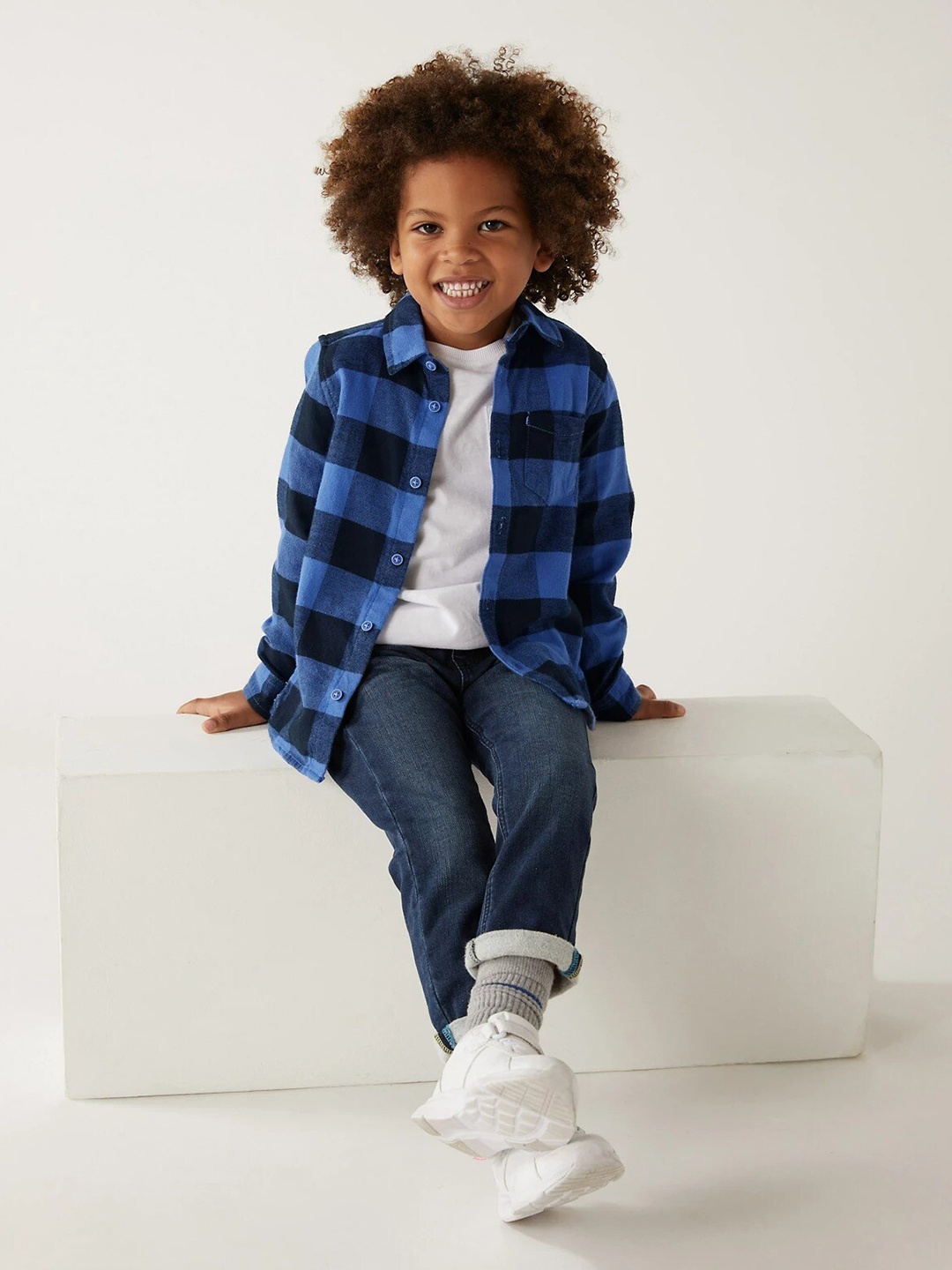 

Marks & Spencer Boys Blue Cotton Checked Casual Shirt