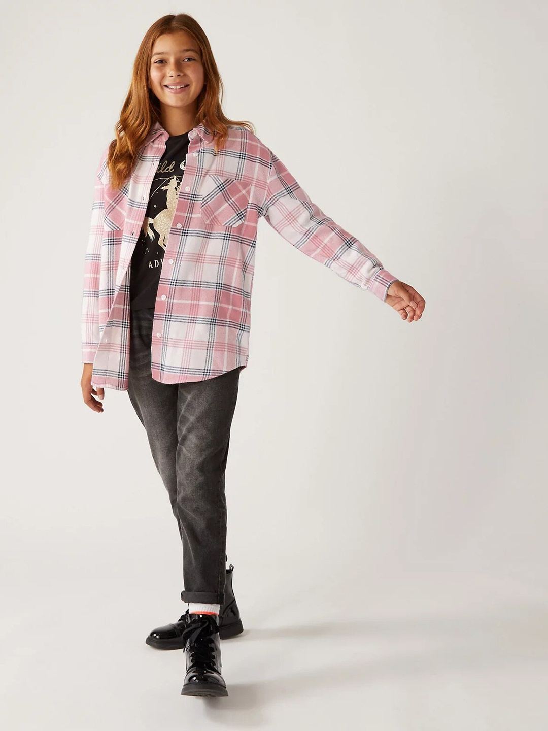 

Marks & Spencer Girls White Cotton Tartan Checks Checked Casual Shirt