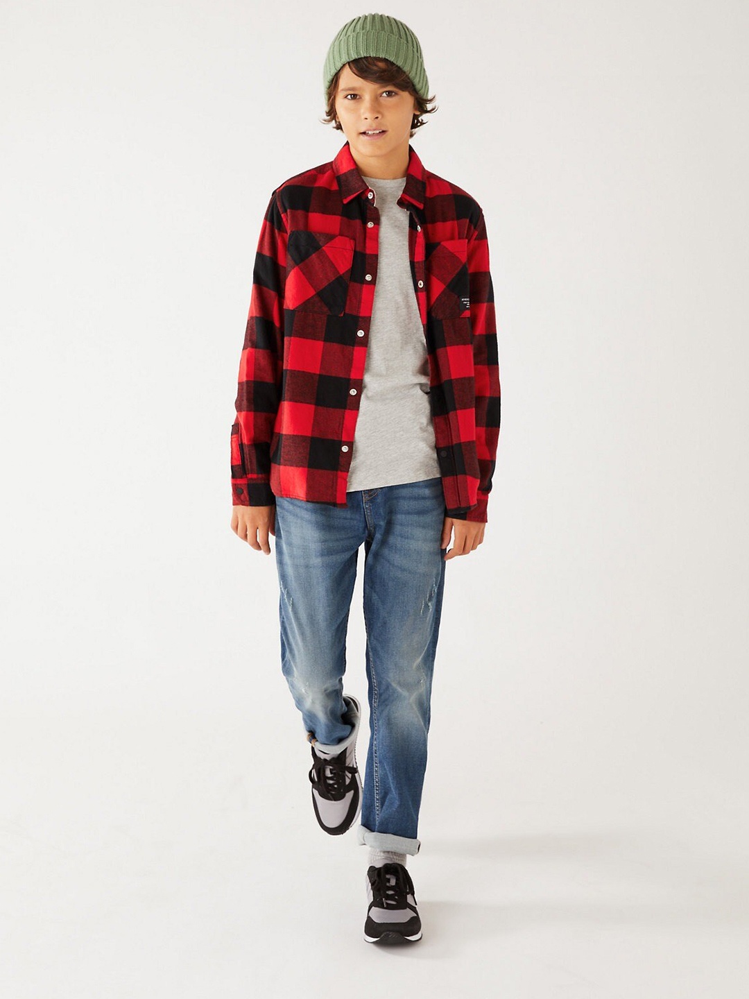 

Marks & Spencer Boys Red Cotton Buffalo Checks Checked Casual Shirt