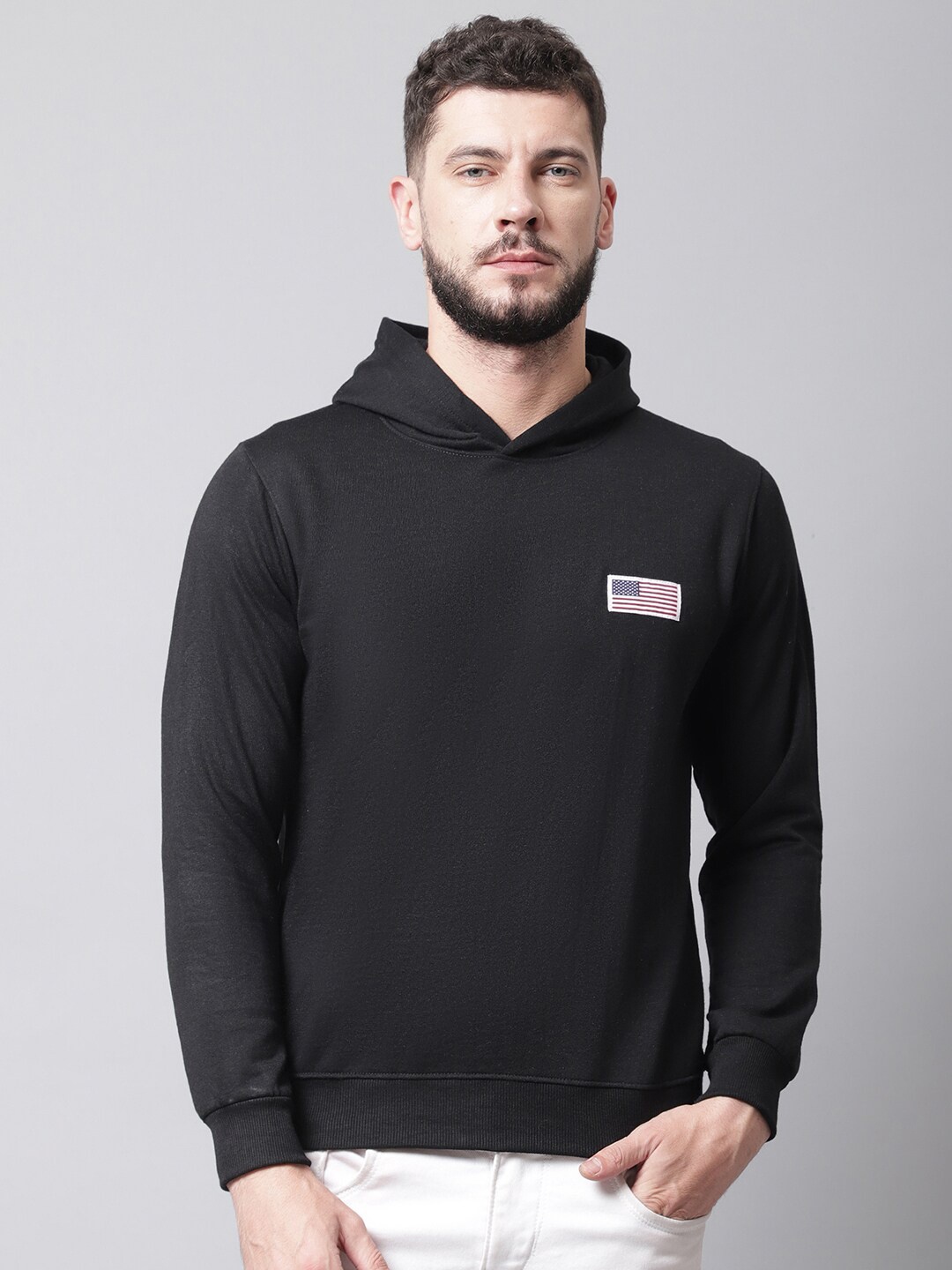 

Obaan Men Black Printed Hooded Sweatshirt