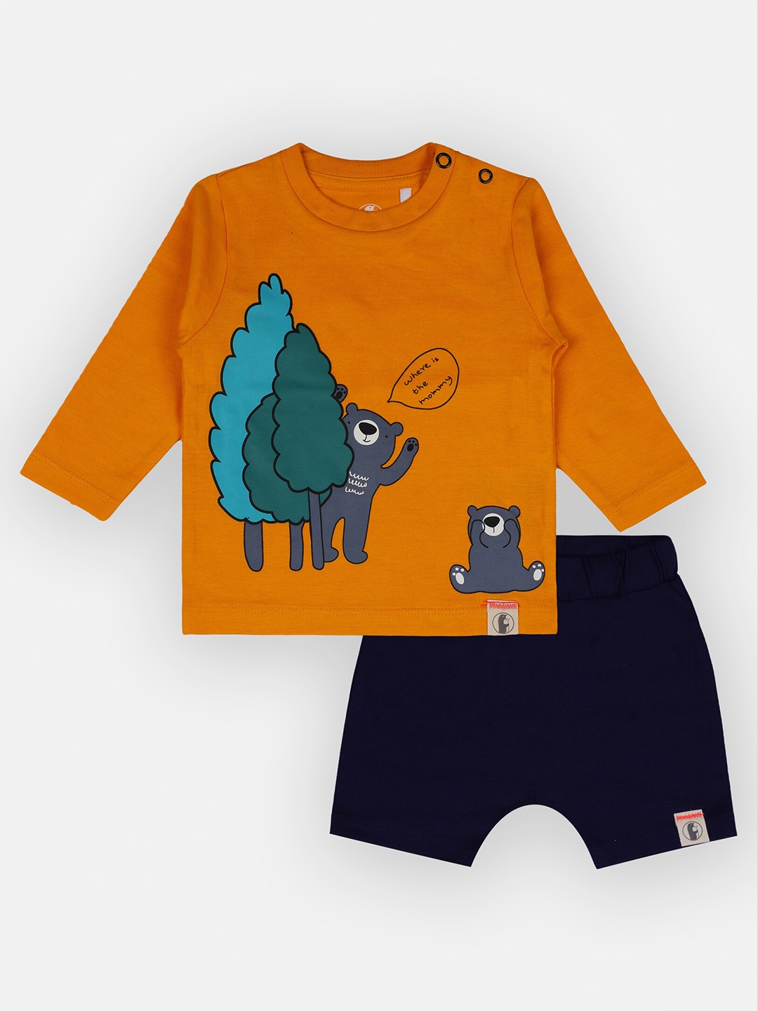 

Babysafe Boys Orange & Navy Blue Printed Pure Cotton T-shirt with Shorts Set