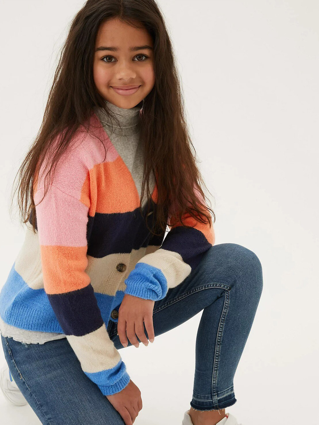 

Marks & Spencer Girls Pink & Orange Colourblocked Colourblocked Cardigan