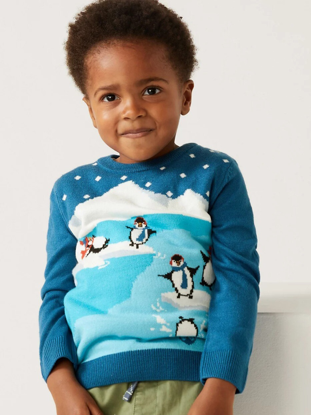 

Marks & Spencer Boys Blue & White Printed Pullover