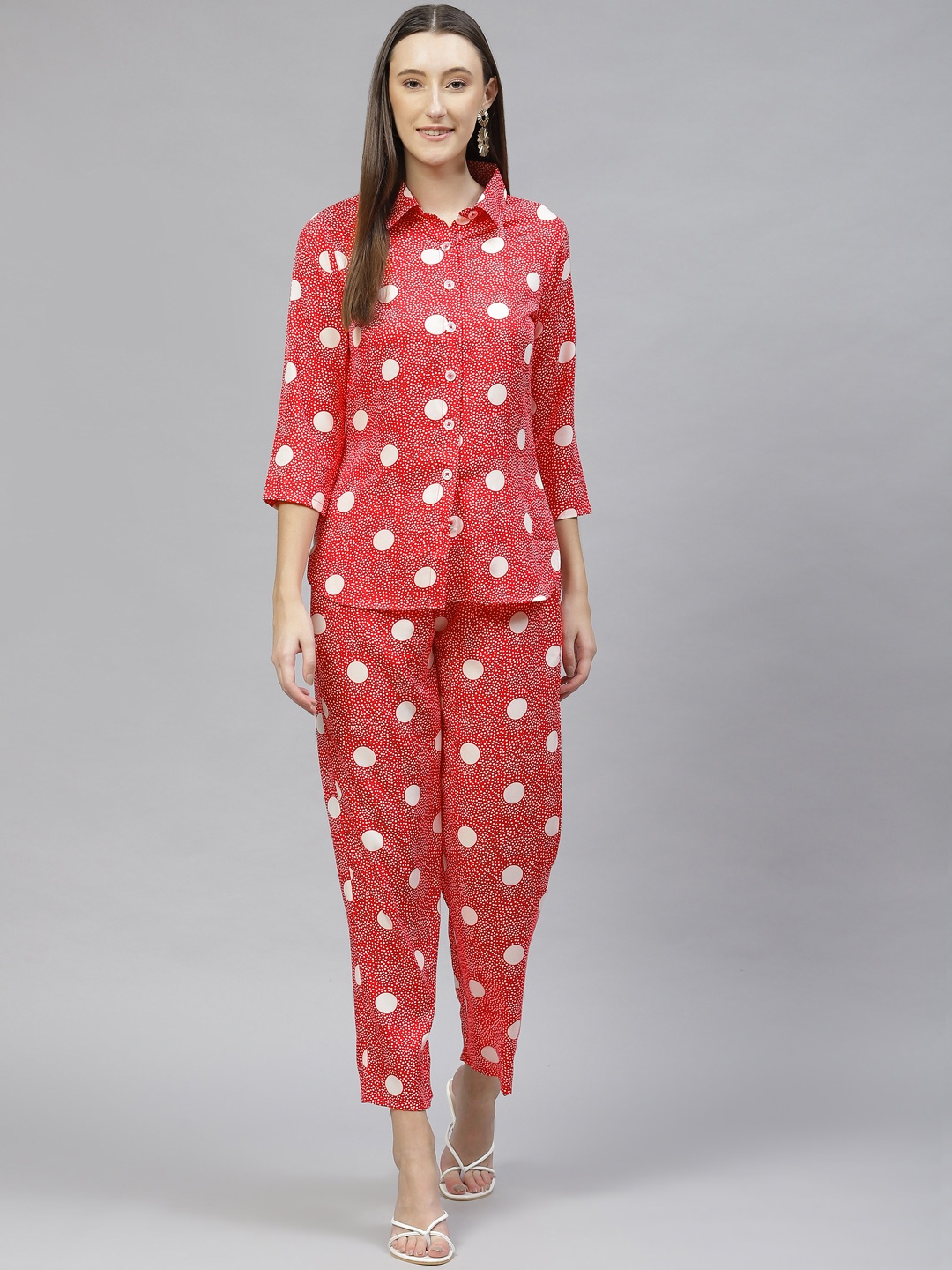 

Cottinfab Women Printed Shirt With Palazzos, Red