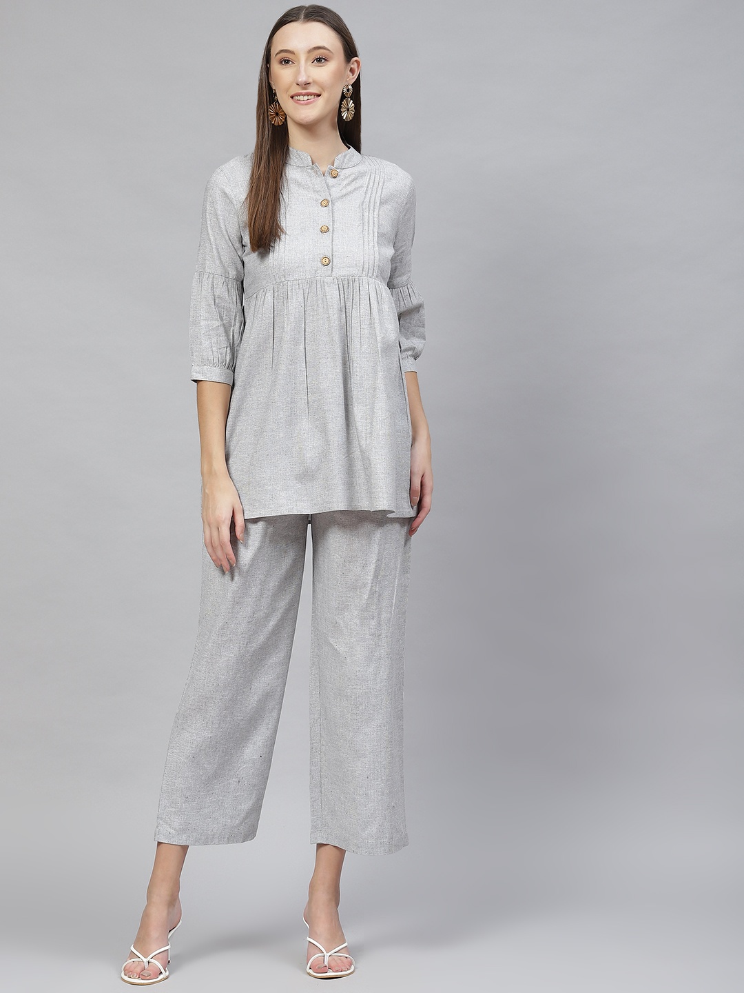

Cottinfab Women Solid Top With Palazzos, Grey