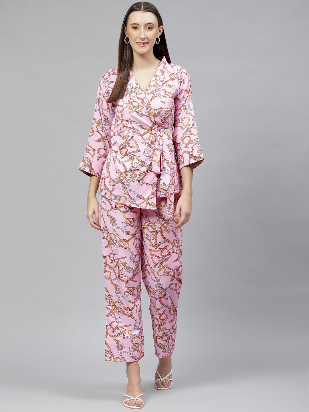 

Cottinfab Printed Wrap Detail Co-Ords, Pink