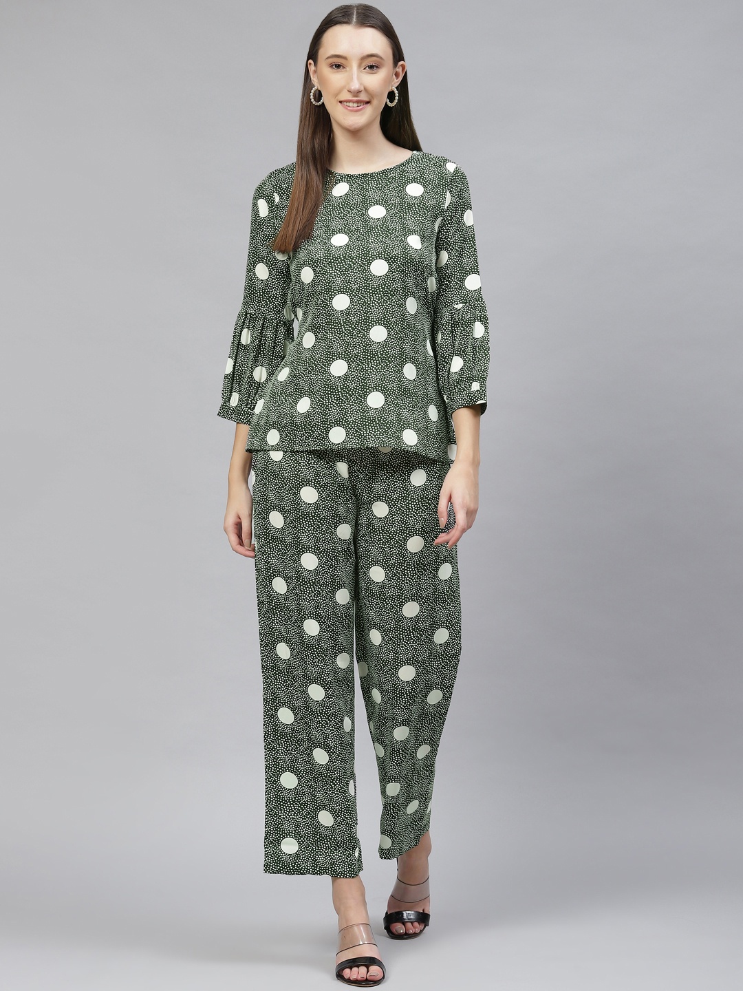 

Cottinfab Polka Dots Printed Co-Ords, Green