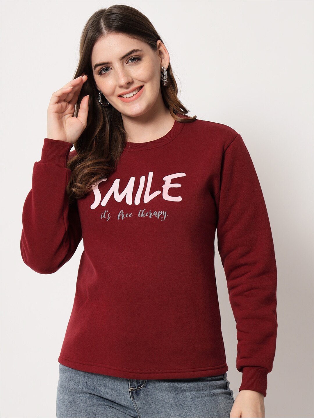 

Viral trend Women Maroon Printed Cotton Sweatshirt