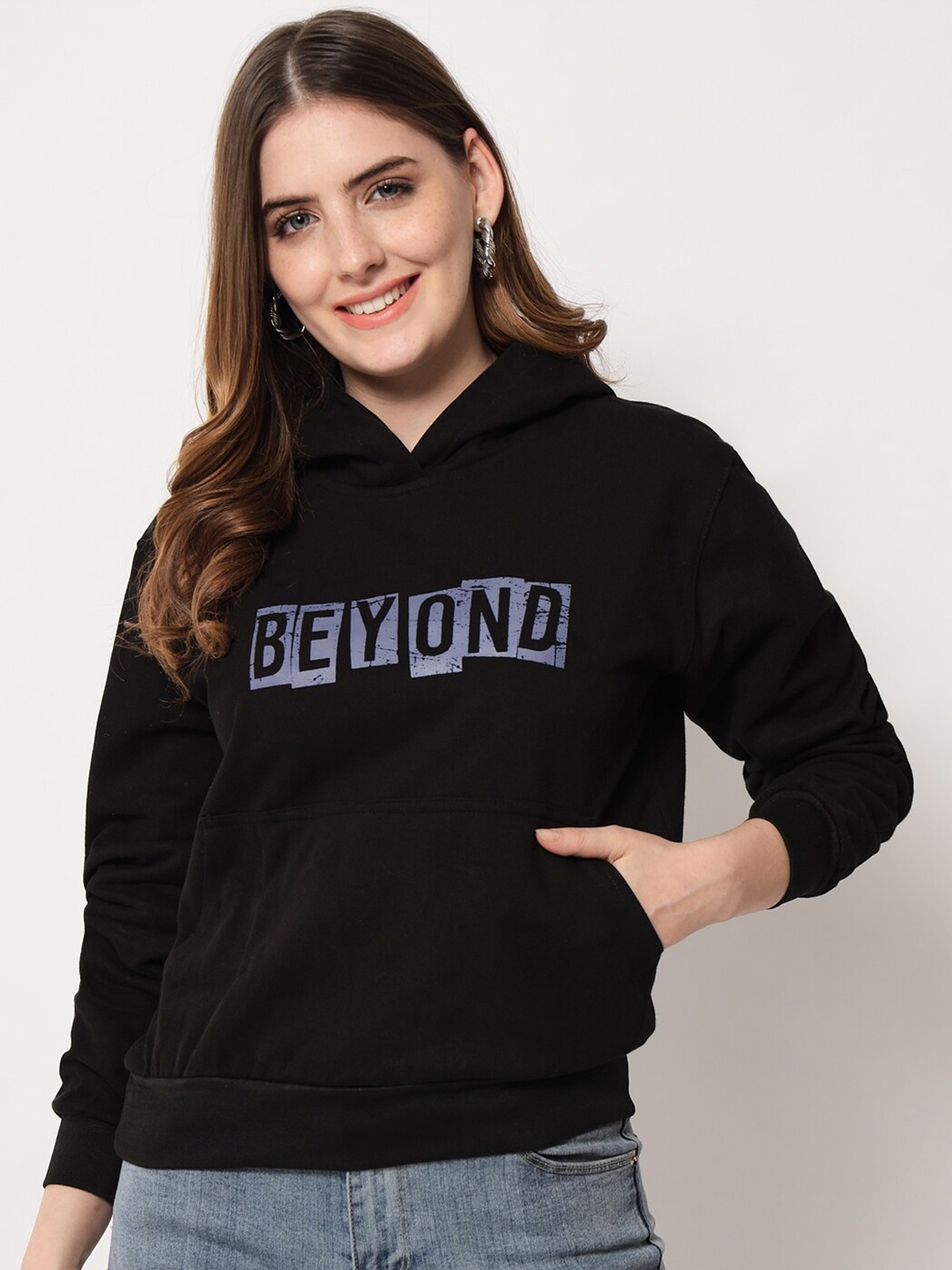 

Viral trend Women Black Hooded Cotton Sweatshirt