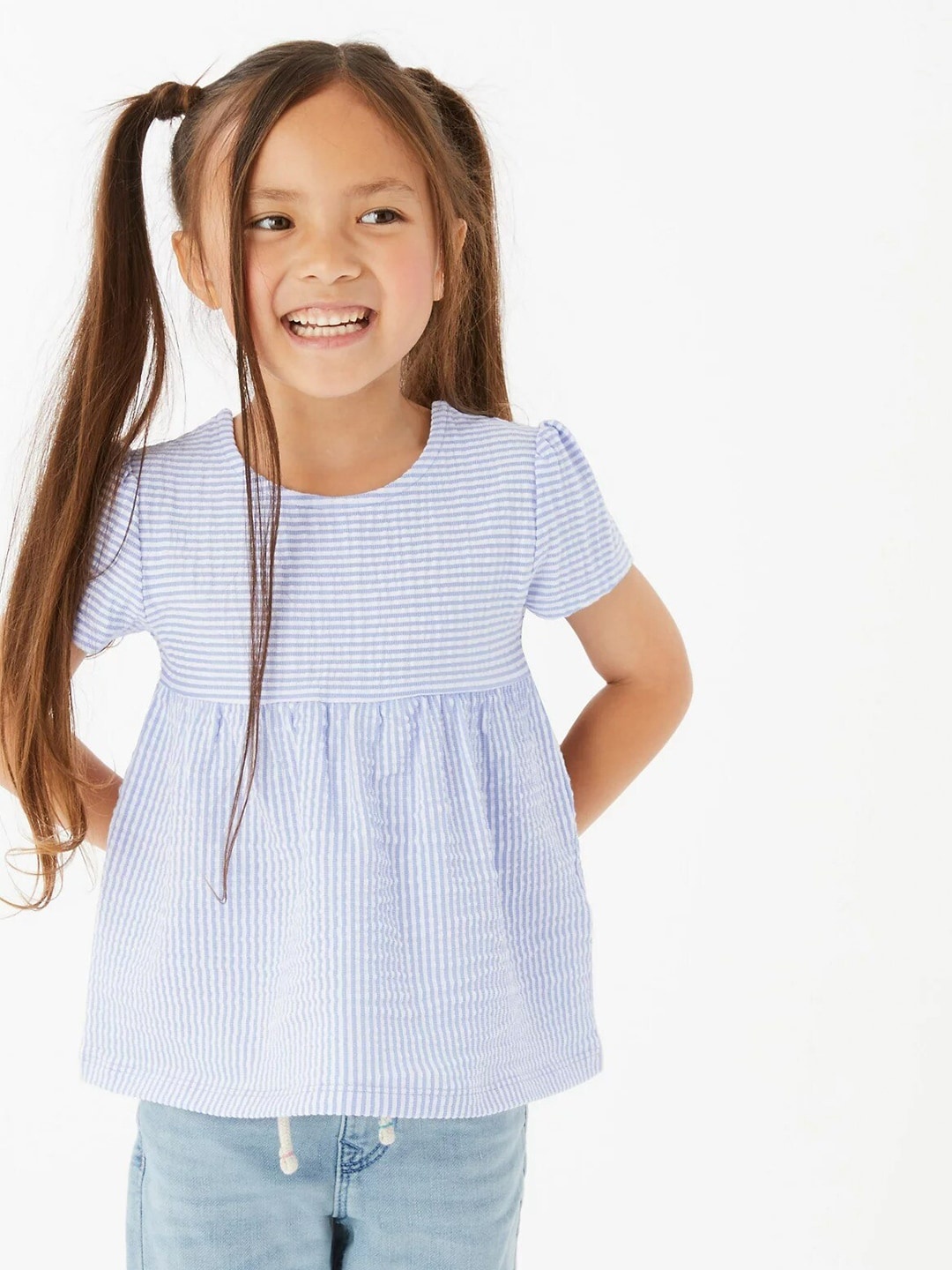 

Marks & Spencer Girls Blue & White Striped Top