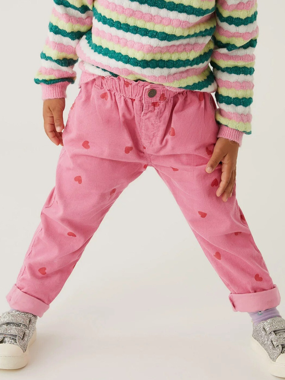

Marks & Spencer Girls Pink Cotton Printed High-Rise Trousers