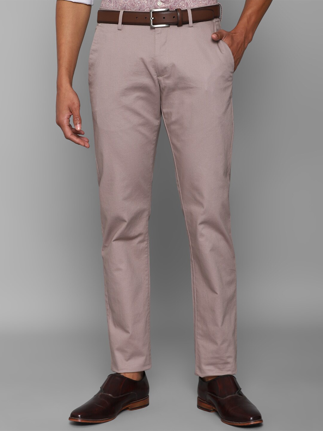 

Allen Solly Men Textured Slim Fit Cotton Chinos Trousers, Purple