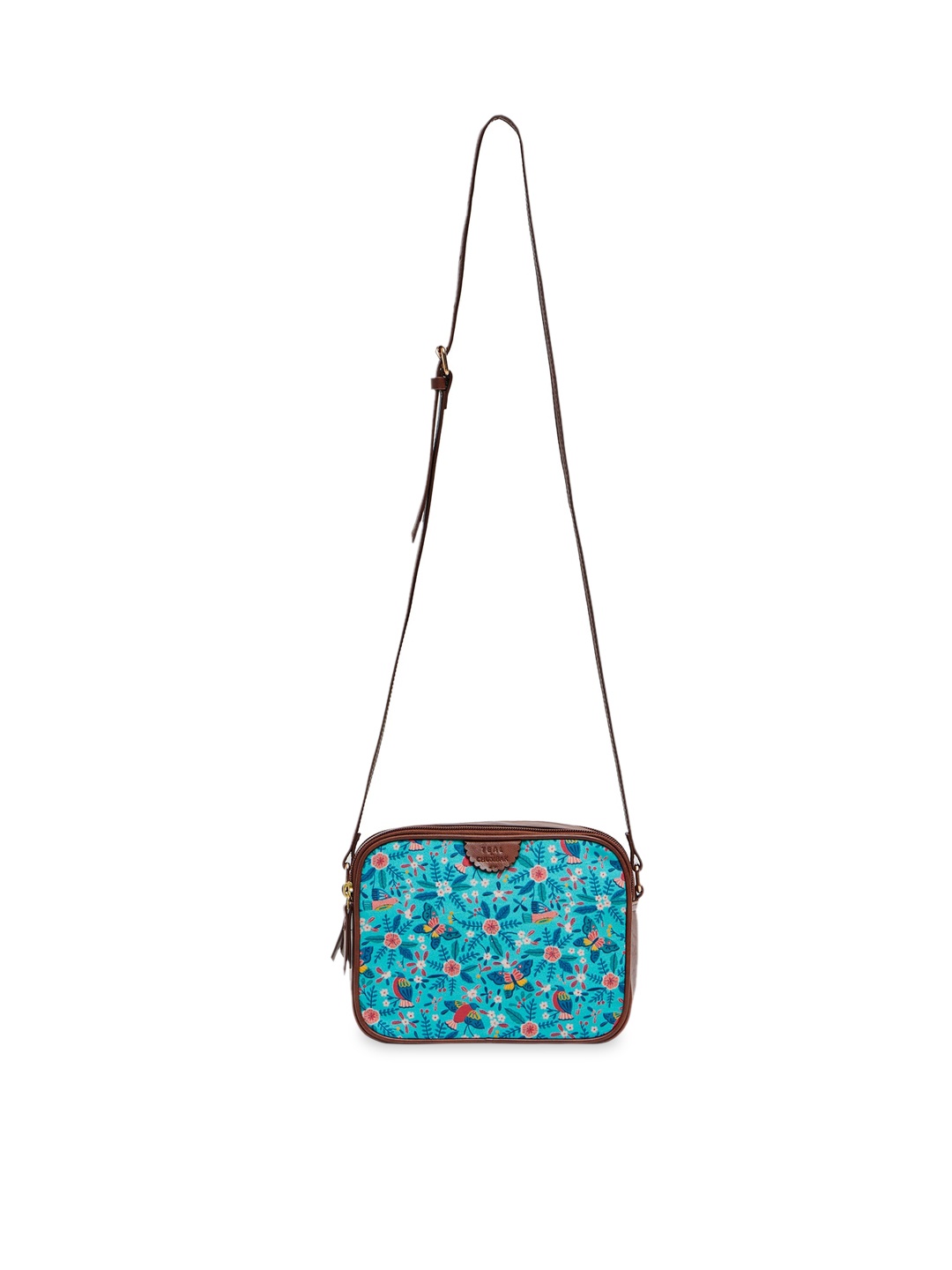 

Chumbak Teal Floral Printed Structured Sling Bag