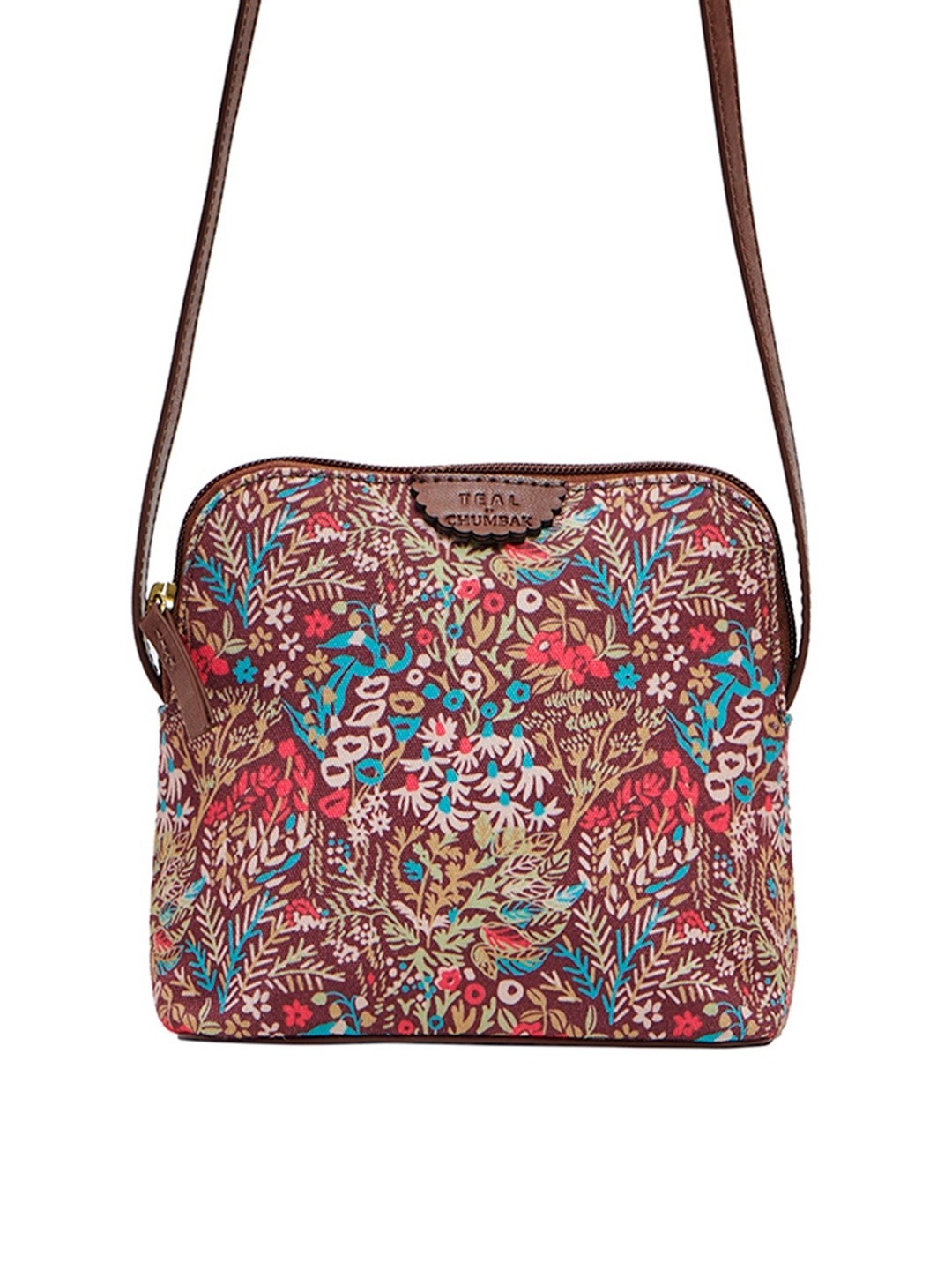 

Chumbak Brown Floral Printed Structured Sling Bag