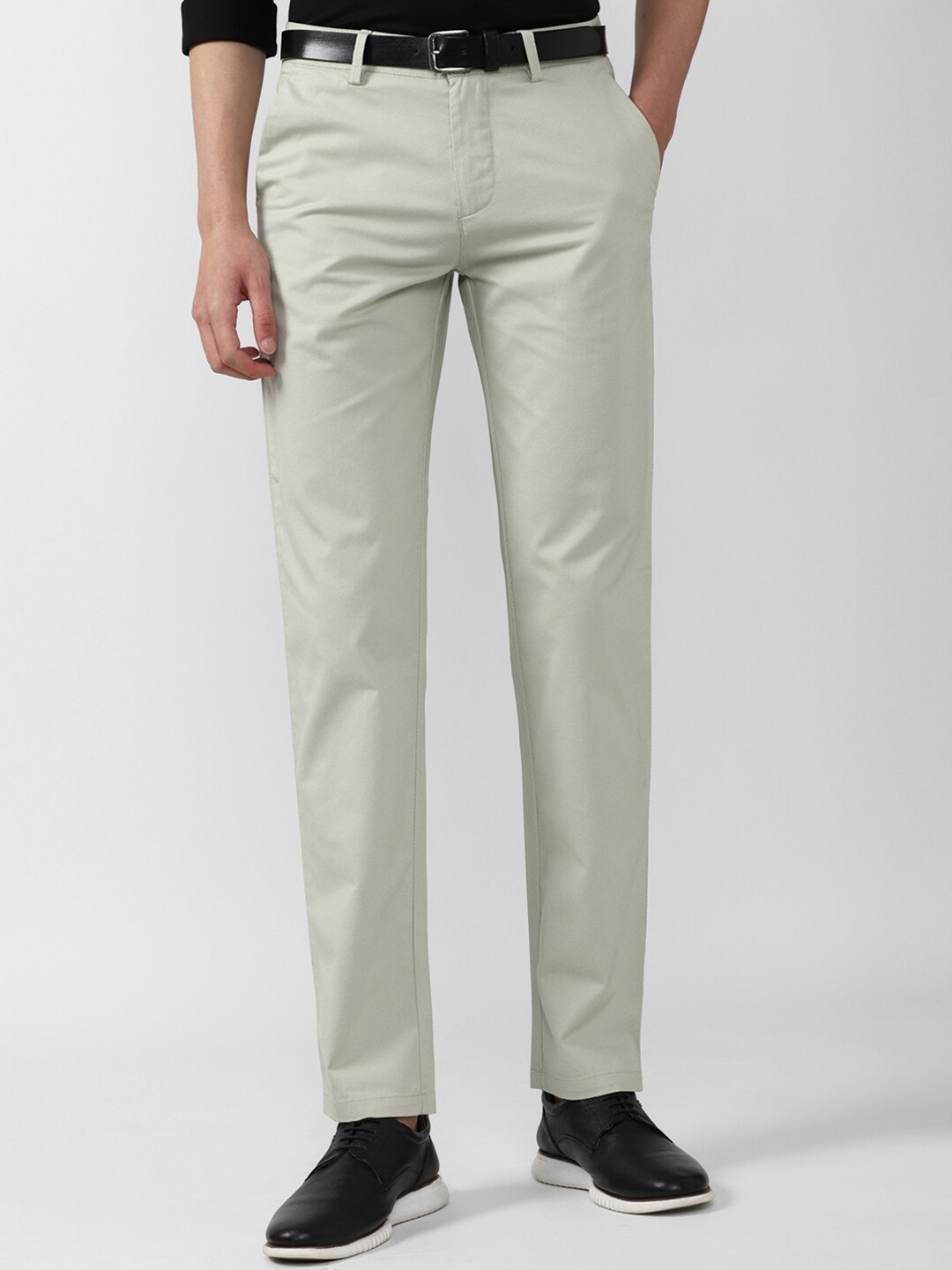 

Peter England Casuals Men Green Textured Slim Fit Trousers