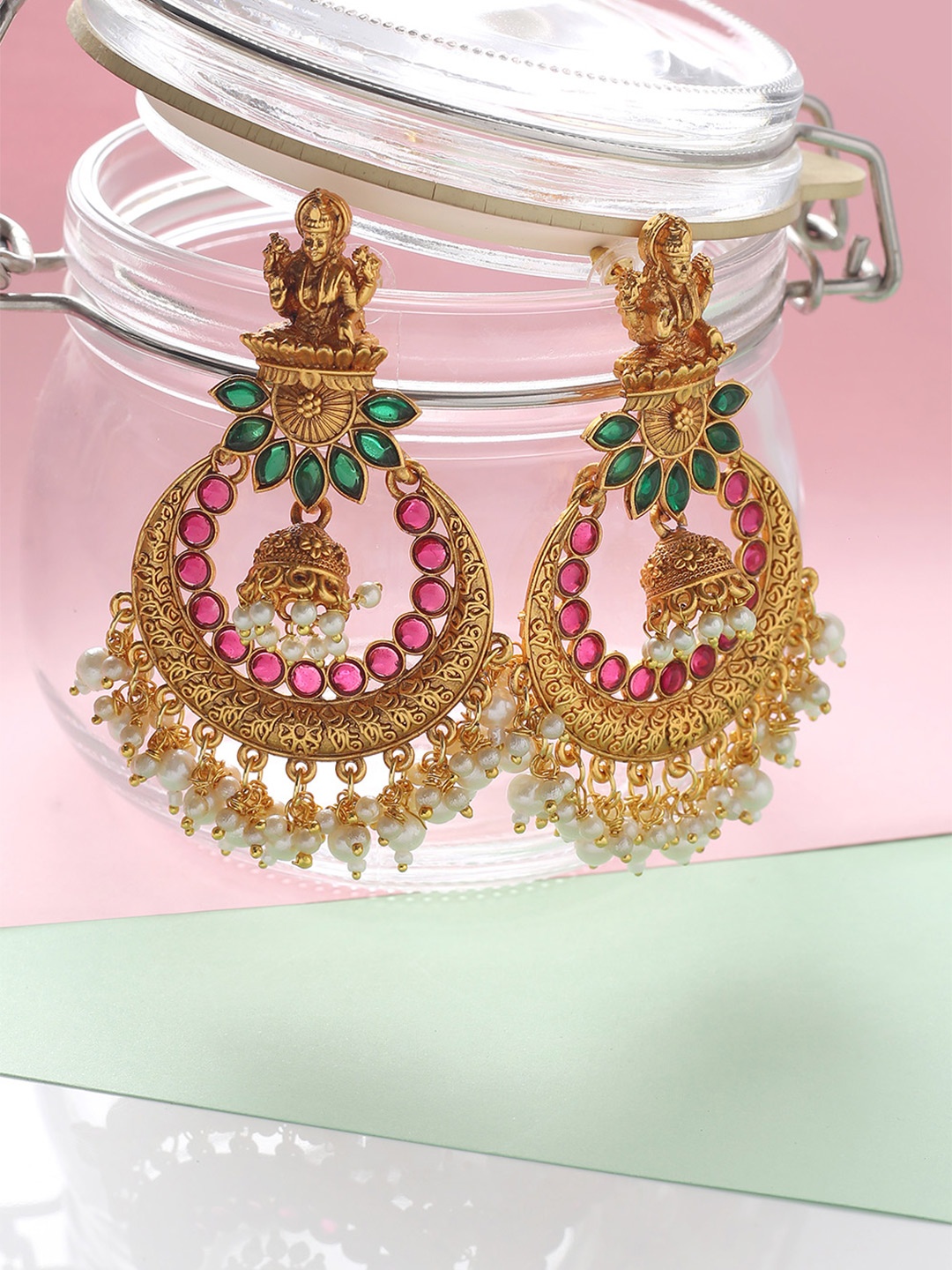

MAD CLUB Gold-Toned Oval Chandbalis Earrings