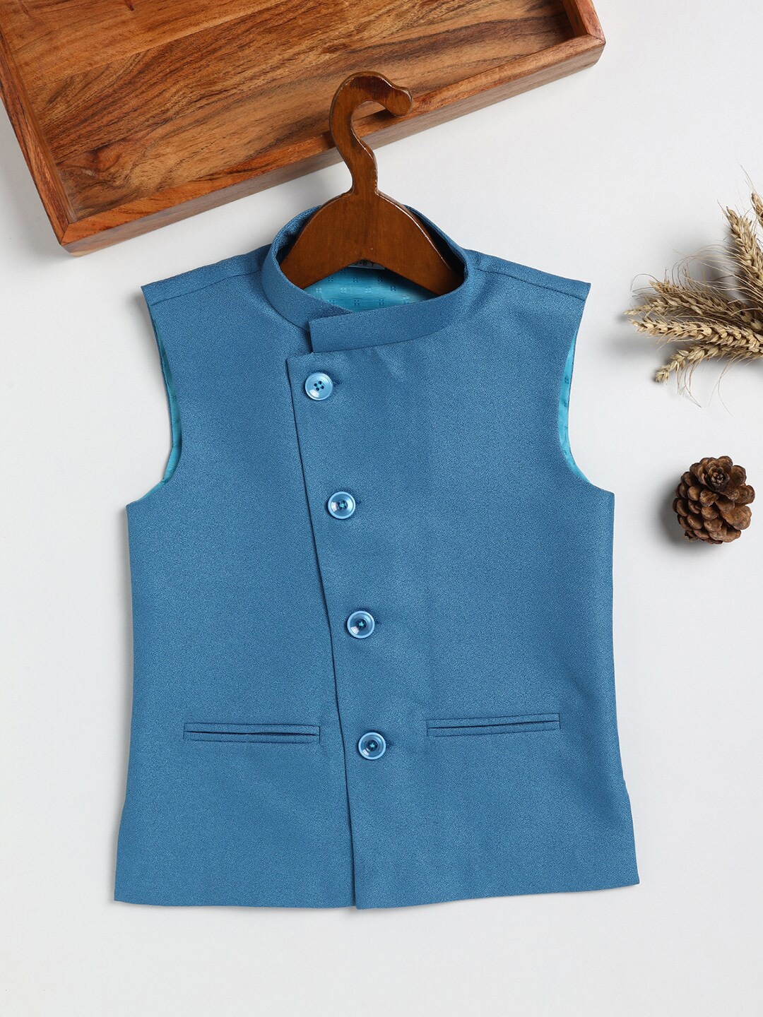 

JBN Creation Boys Blue Solid Casual Nehru Jacket