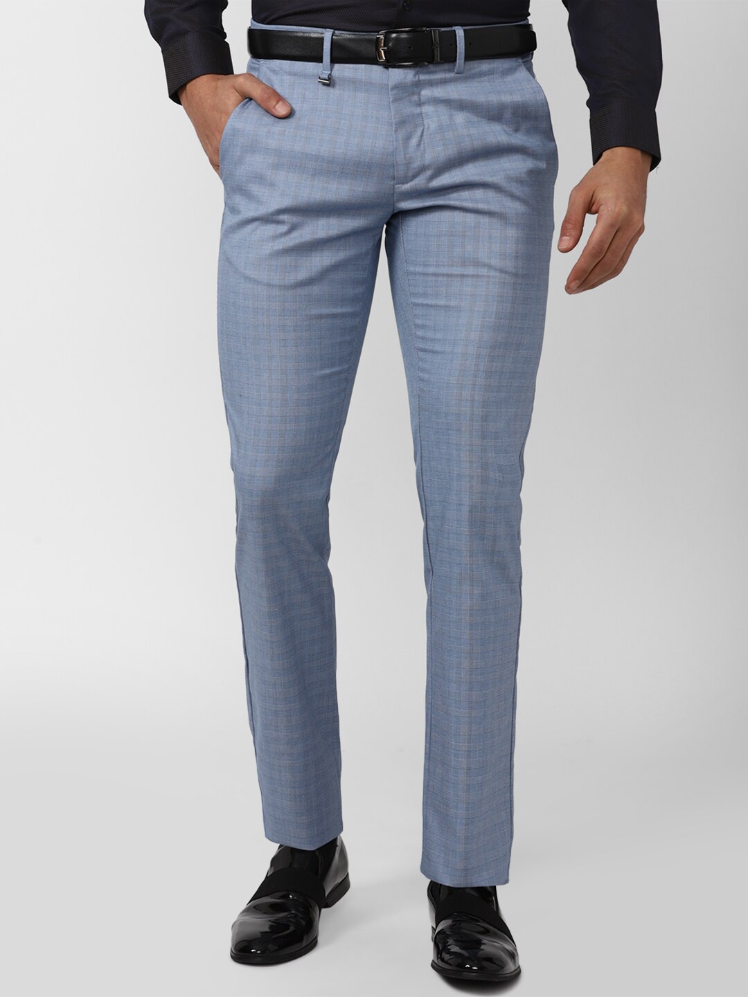 

Van Heusen Men Blue Checked Slim Fit Trousers