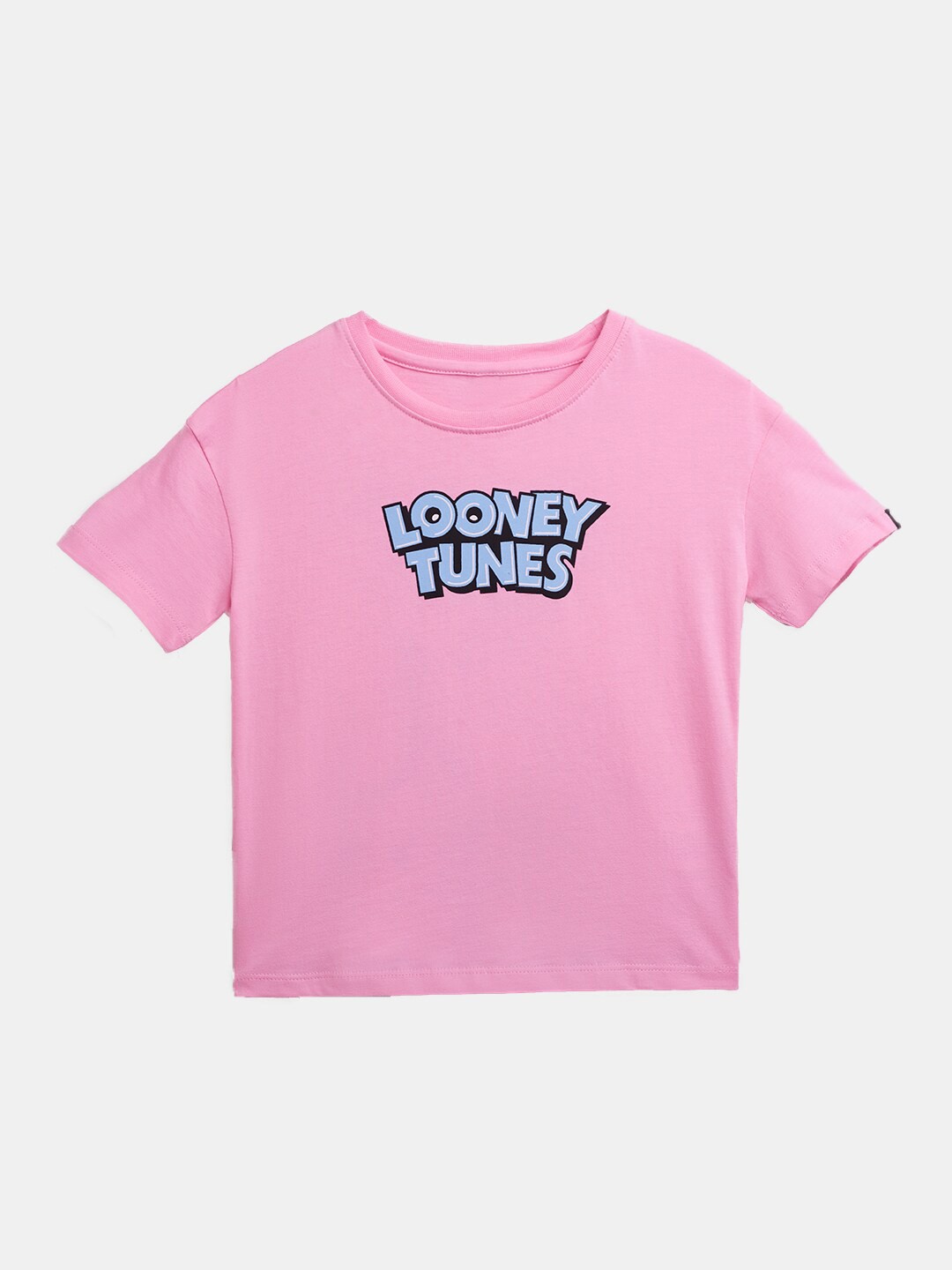 

The Souled Store Girls Typography Looney Tunes Printed Oversized Cotton T-shirt, Pink