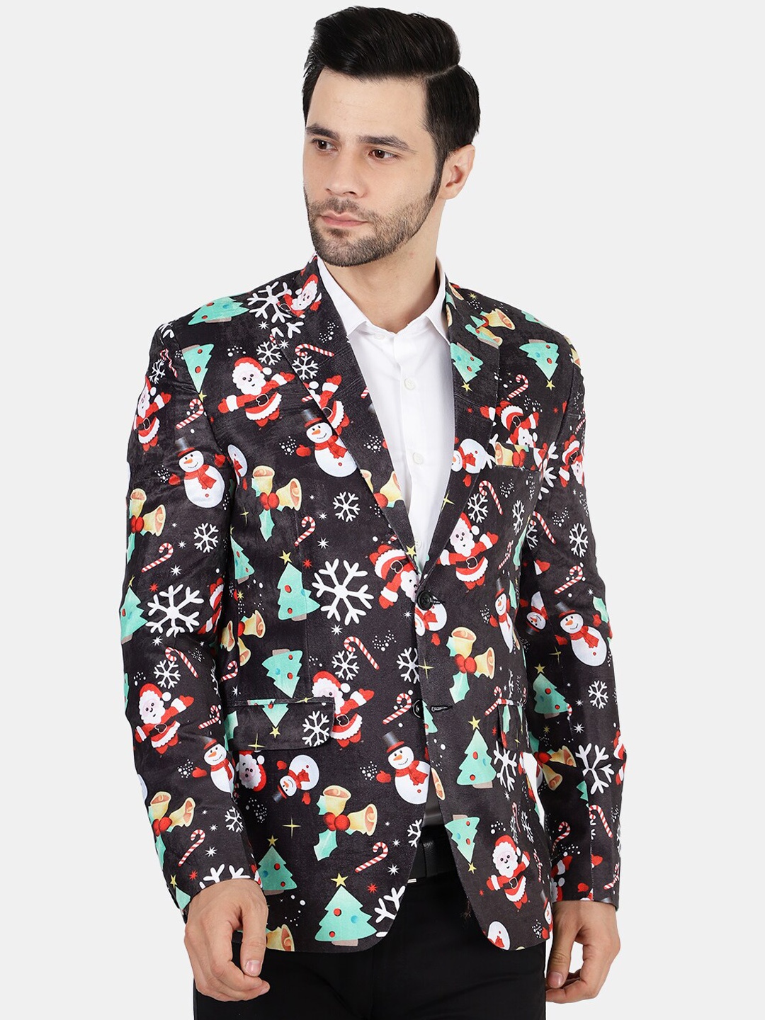 

Wintage Men Black & Red Conversational Printed Velvet Blazer