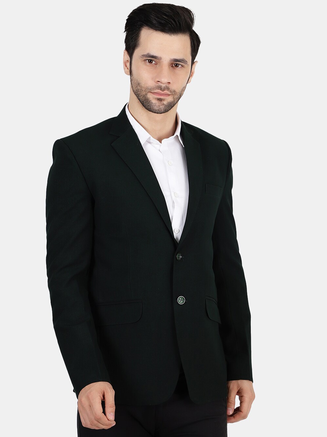 

Wintage Men Green Solid Single-Breasted Casual Blazer