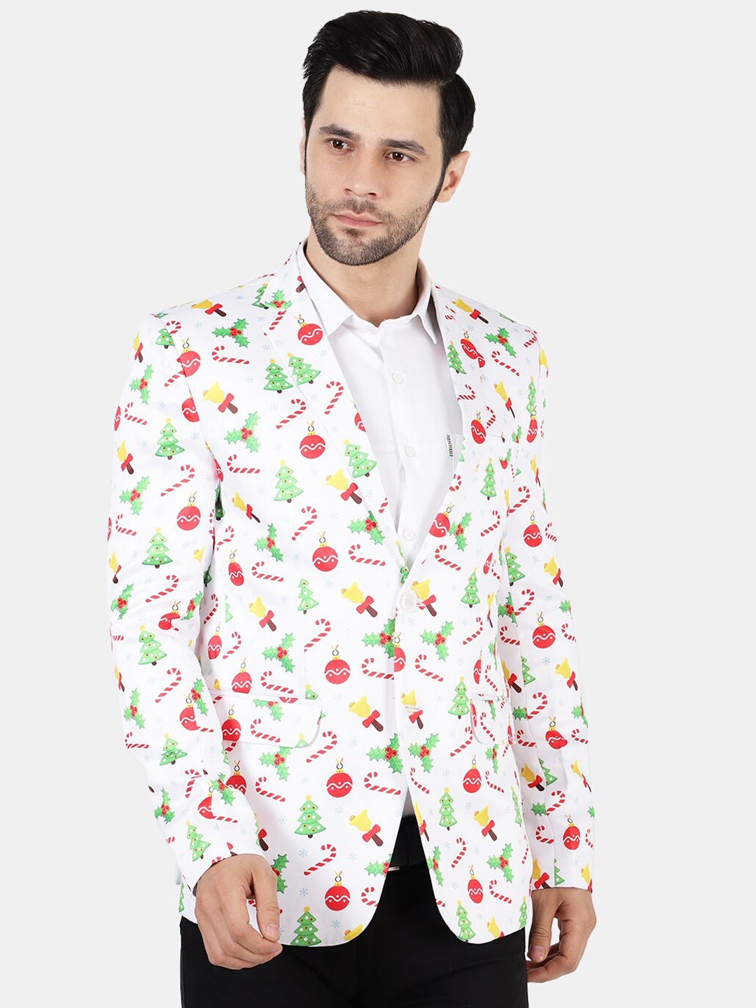 

Wintage Men White & Red Conversational Printed Regular-Fit Blazer