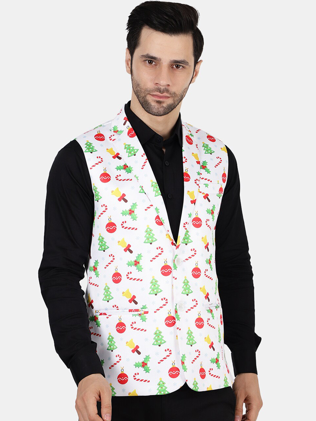 

Wintage Men White Christmas Printed Waistcoat