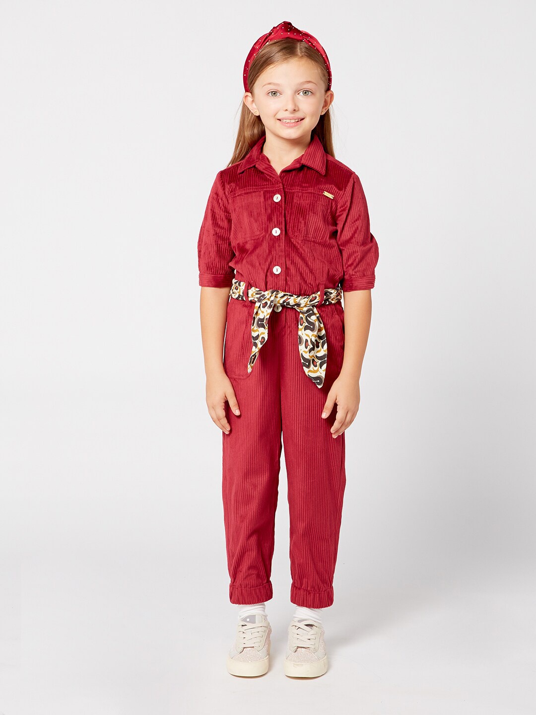 

One Friday Girls Burgundy & Cream-Coloured Basic Jumpsuit