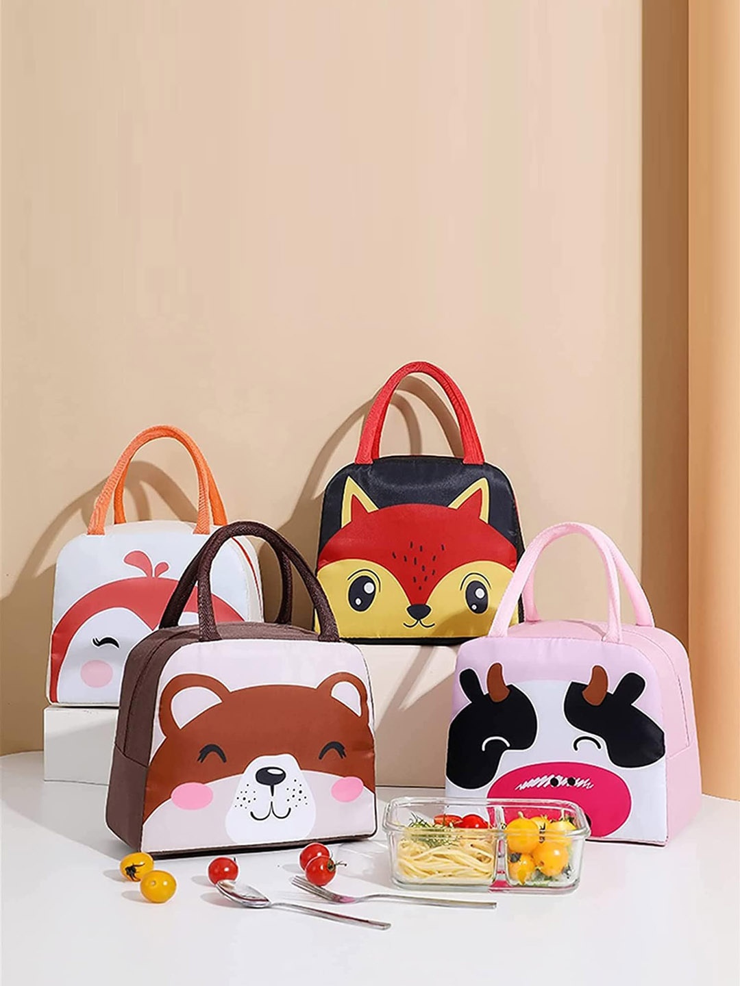 

HOUSE OF QUIRK Brown & White Printed Animal Lunch Bag