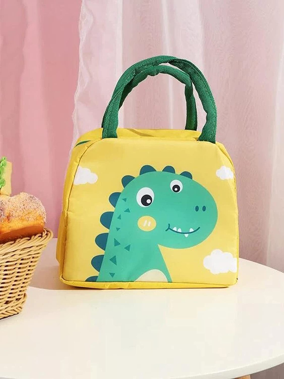 

HOUSE OF QUIRK Yellow & Green Printed Animal Lunch Bag