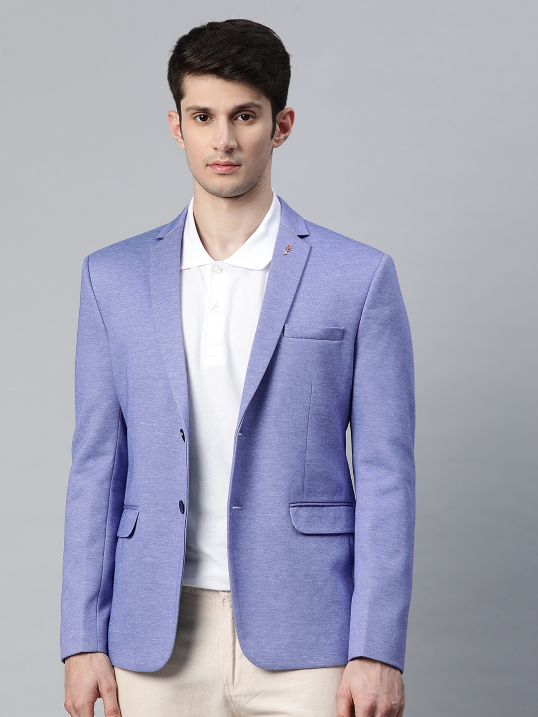 

ESSAS club Men Blue Single-Breasted Regular Fit Knitted Blazer