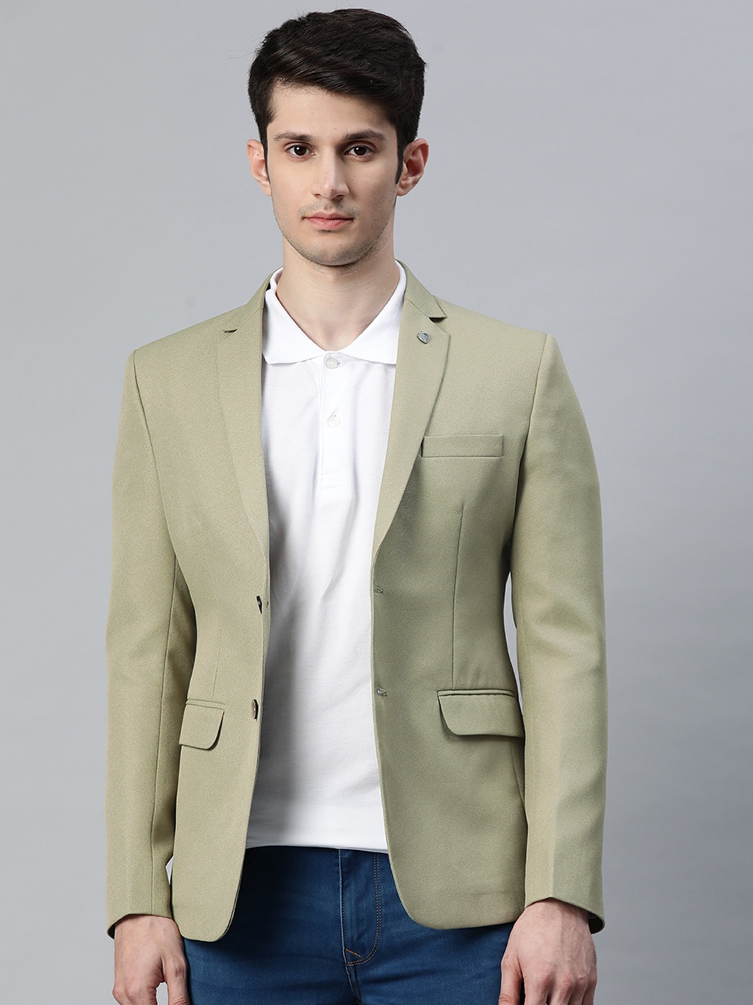 

ESSAS club Men Green Solid Regular Fit Single-Breasted Blazer