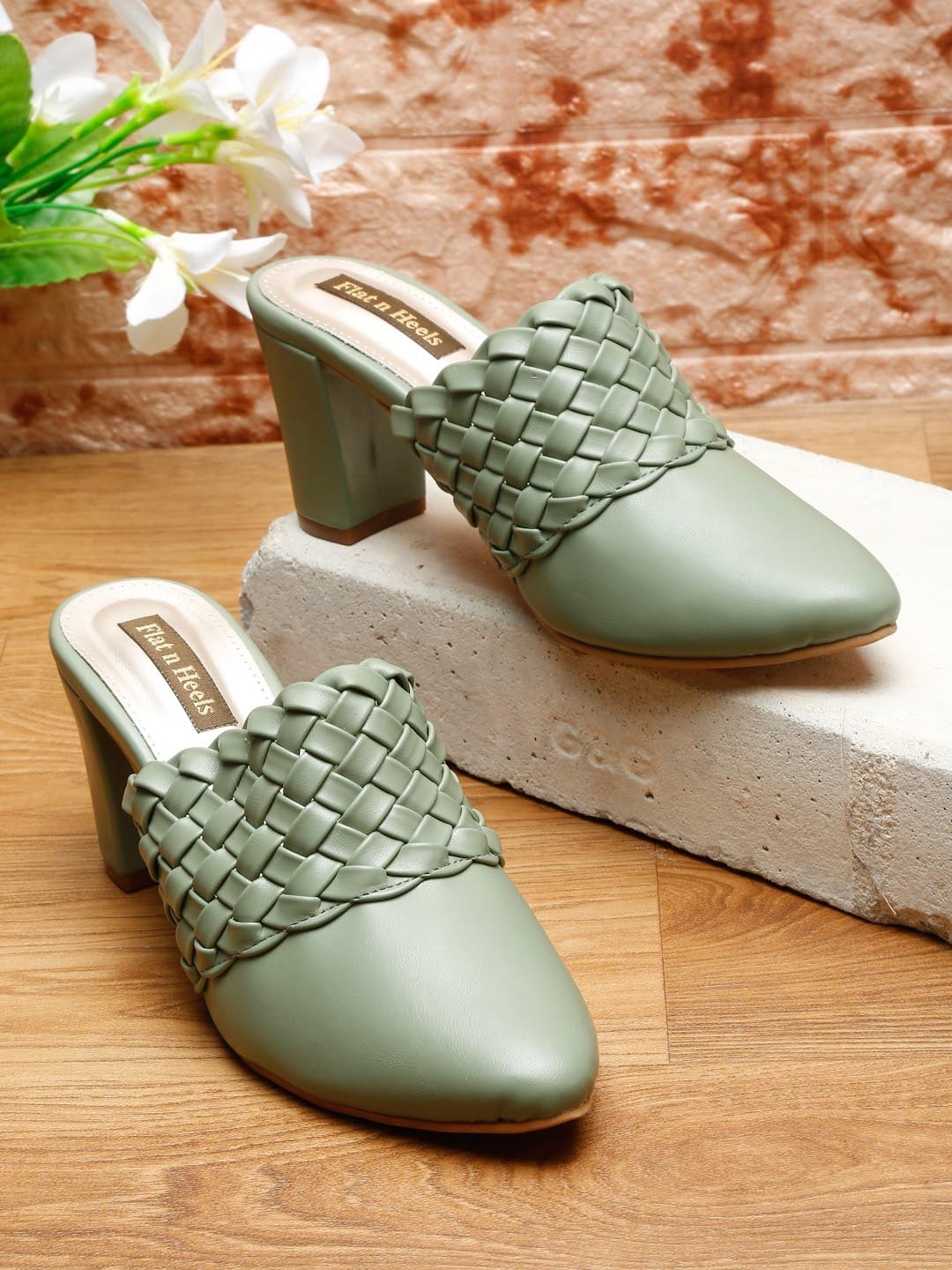 

Flat n Heels Green Block Mules