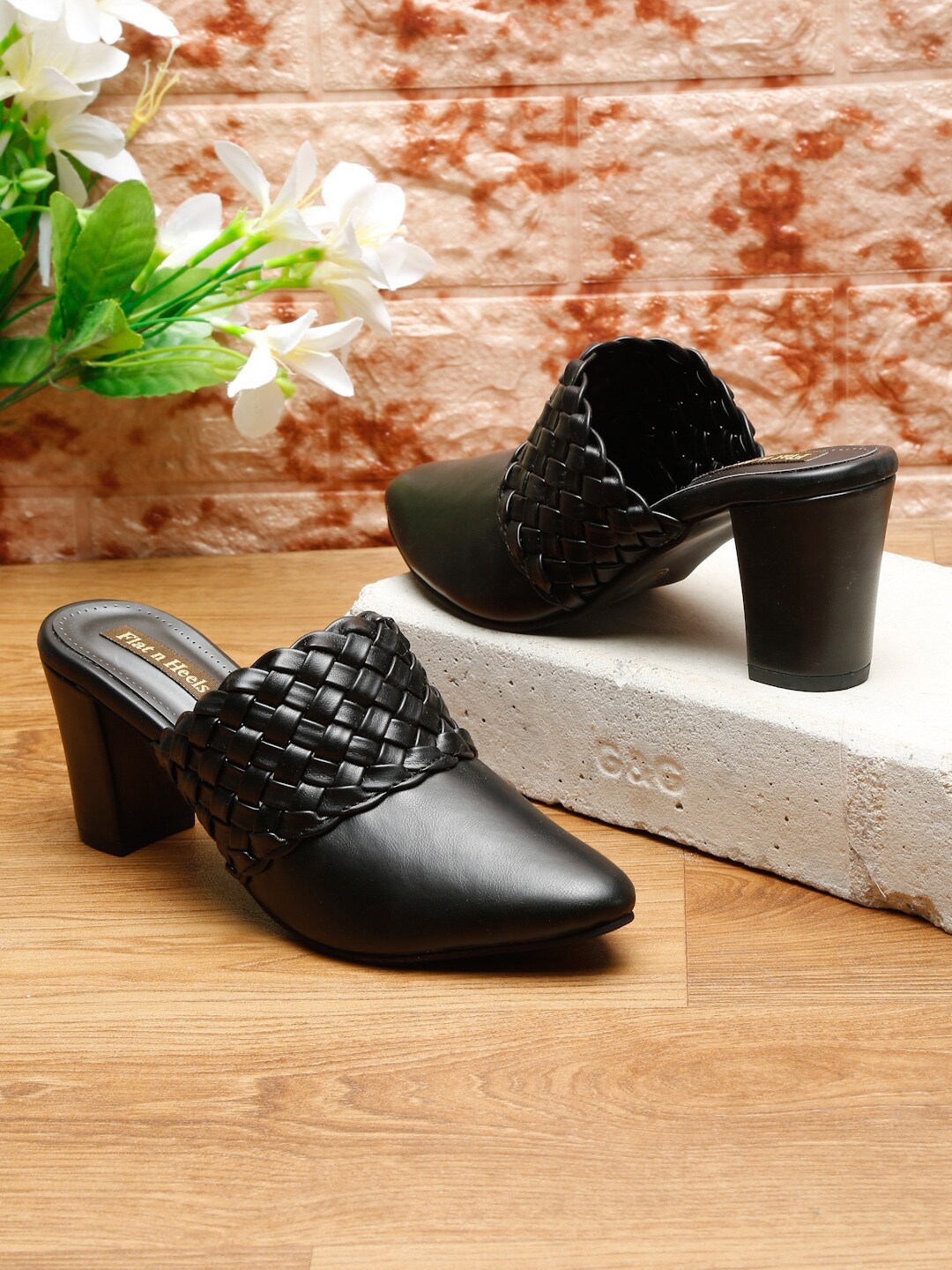 

Flat n Heels Black Block Mules