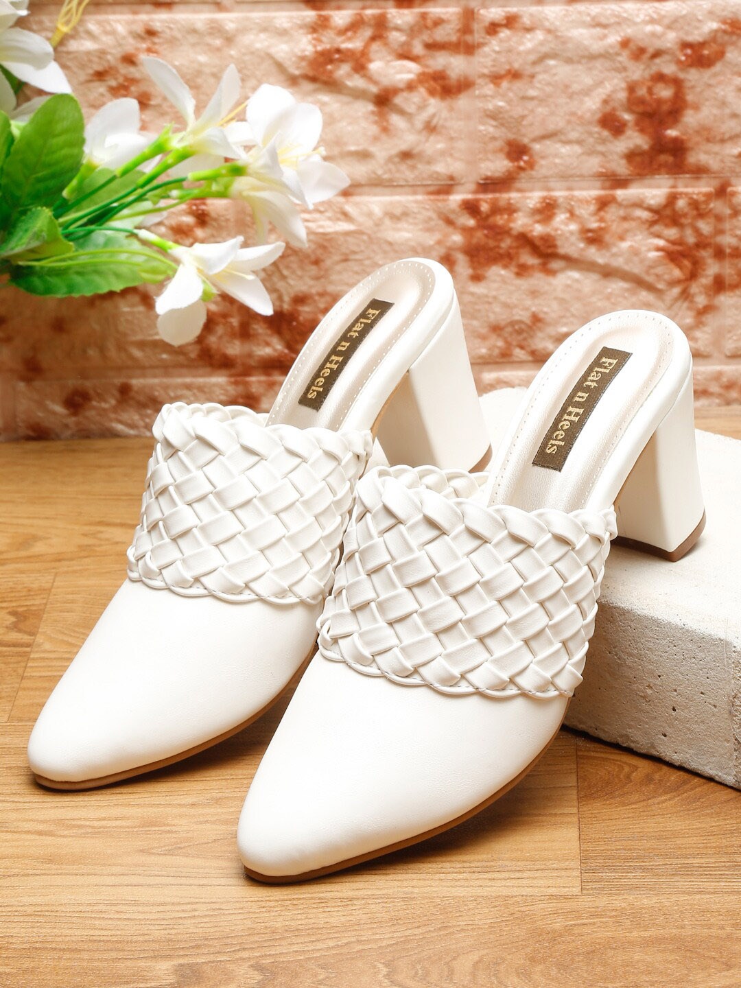 

Flat n Heels White Block Mules