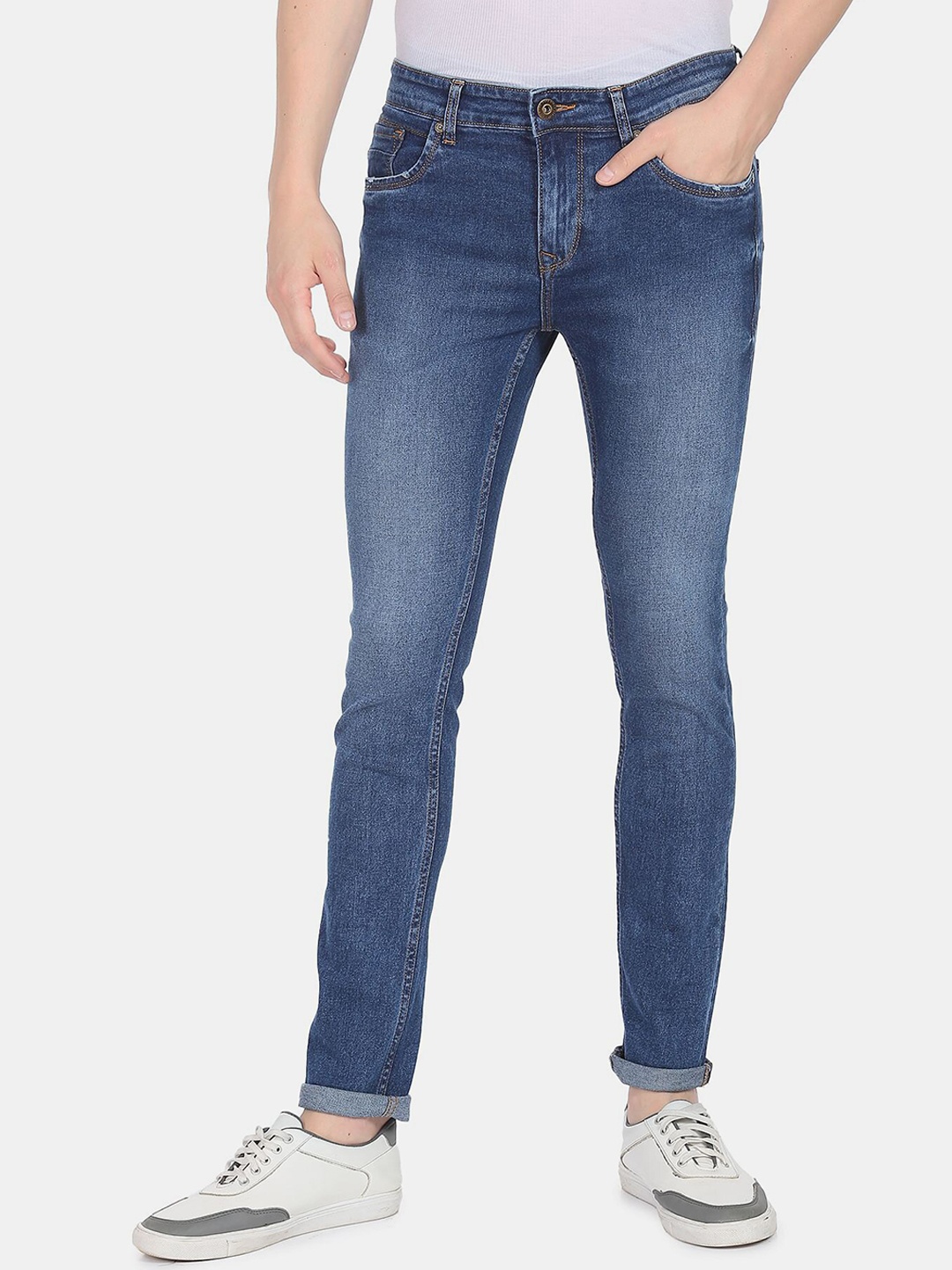 

AD By Arvind Men Blue Skinny Fit Light Fade Dark Shade Cotton Jeans