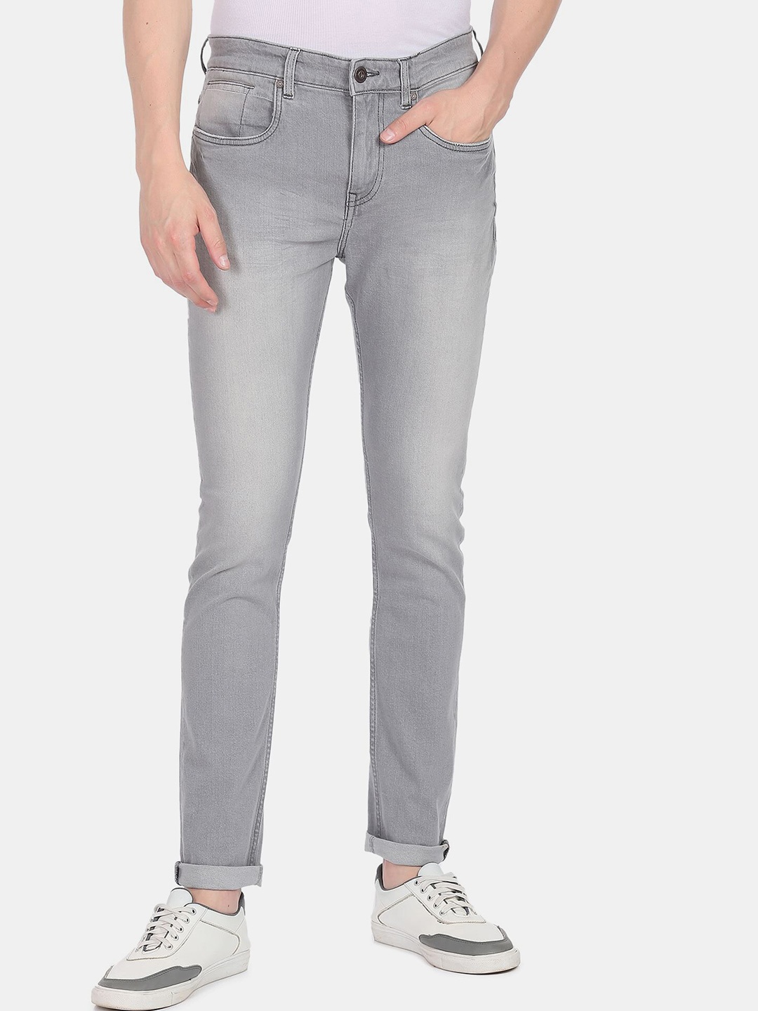 

AD By Arvind Men Grey Skinny Fit Light Fade Light Shade Cotton Jeans