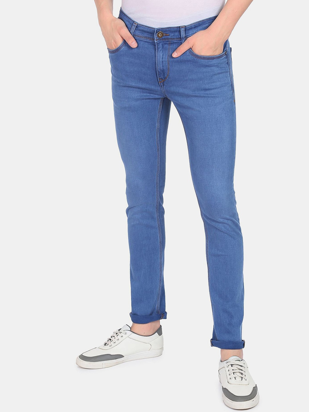 

AD By Arvind Men Blue Skinny Fit Medium Shade Cotton Jeans