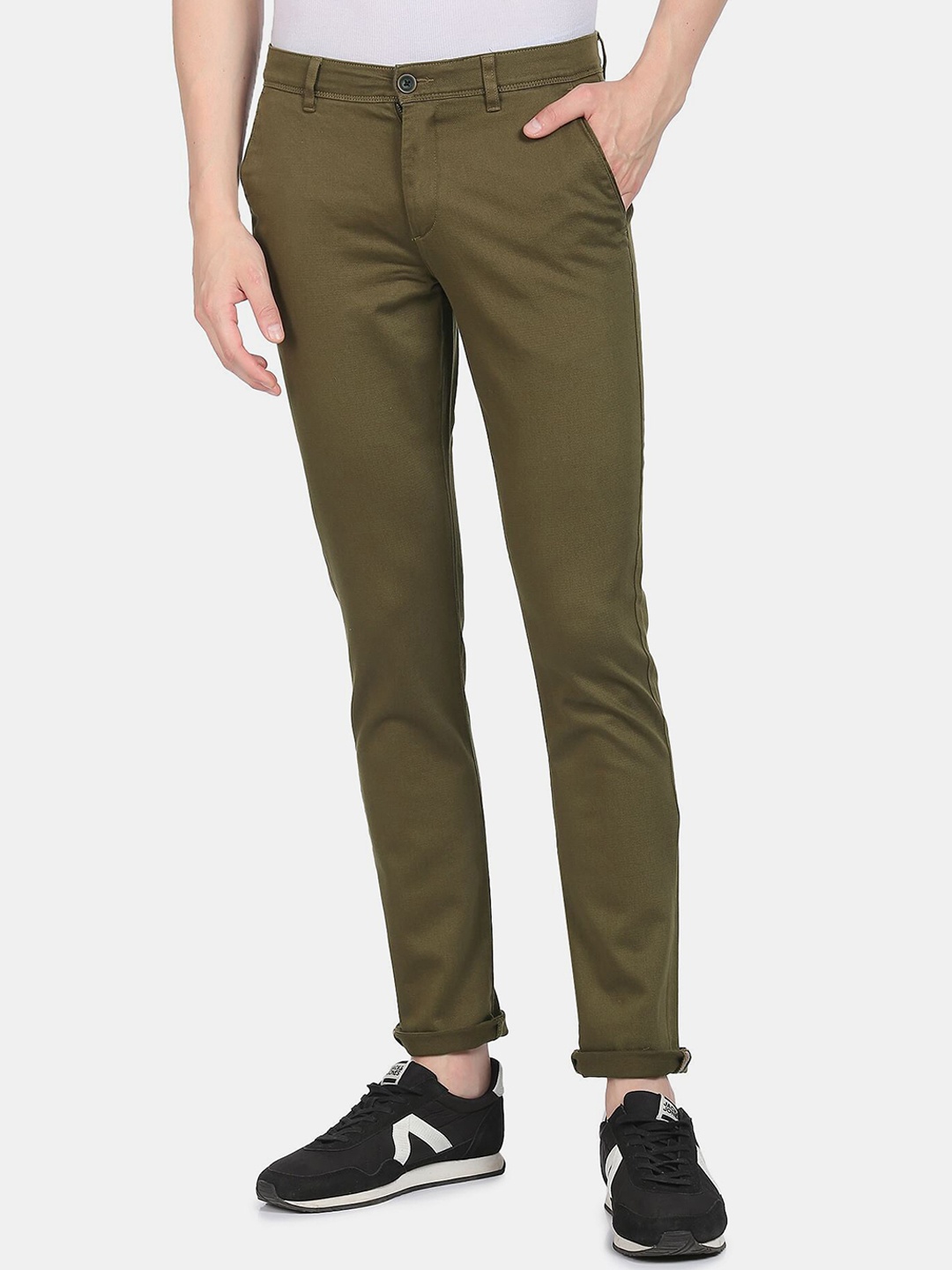 

AD By Arvind Men Olive Green Slim Fit Chinos Trousers