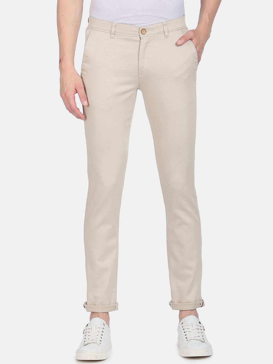 

AD By Arvind Men Beige Slim Fit Chinos Trousers